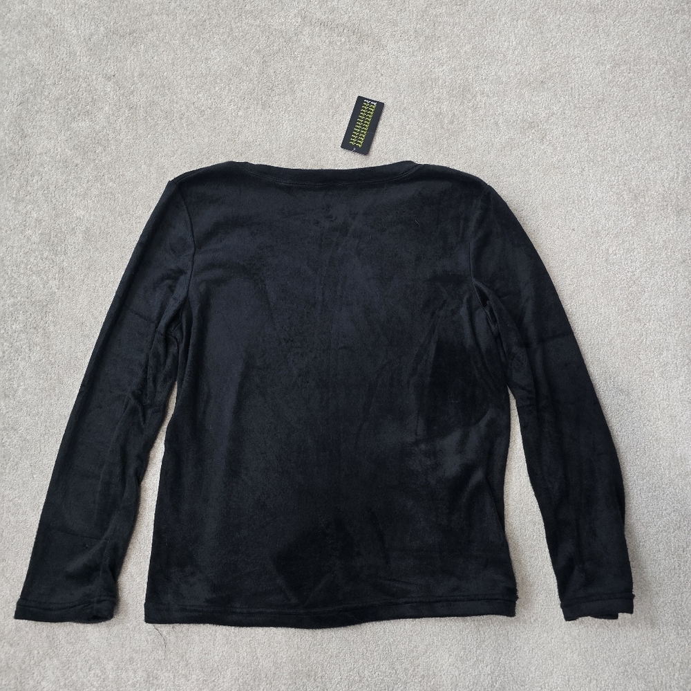 NWT Just Love Black Velvety Long Sleeve Sleep Top Women's Size Medium - Picture 3 of 5
